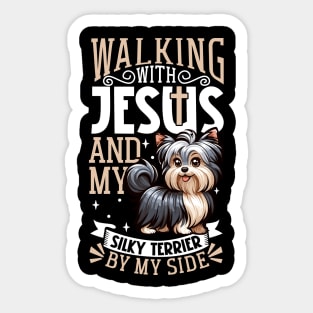 Jesus and dog - Australian Silky Terrier Sticker